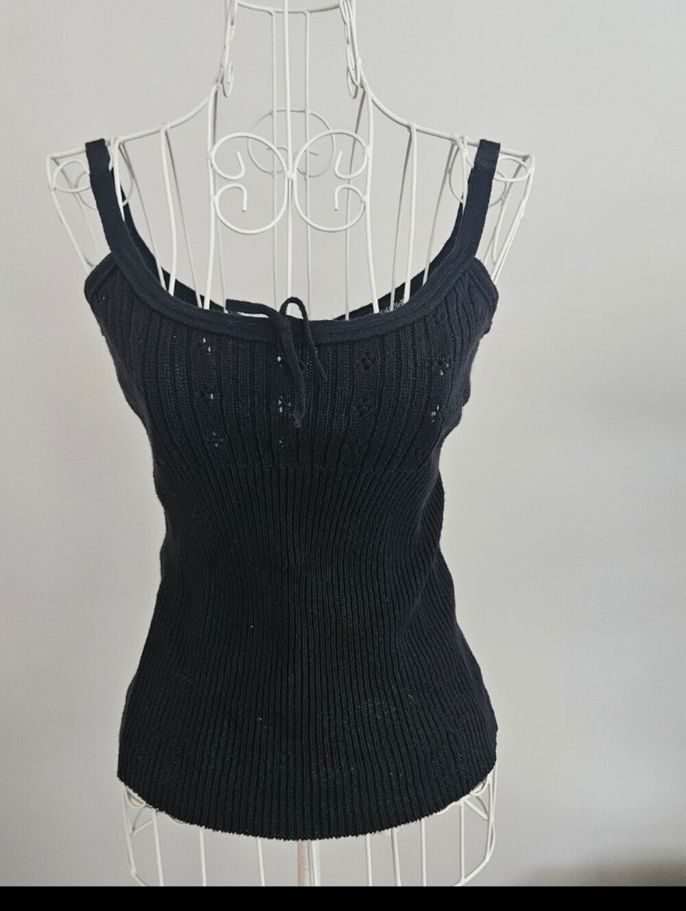 Betsey Johnson Black Knit Lace Up Cami Tank Top Y2K Size Small